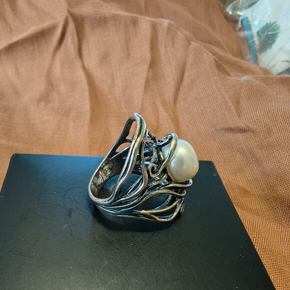Israel Sterling Silver 925 Fresh Water Pearl Ring - Picture 3 of 8